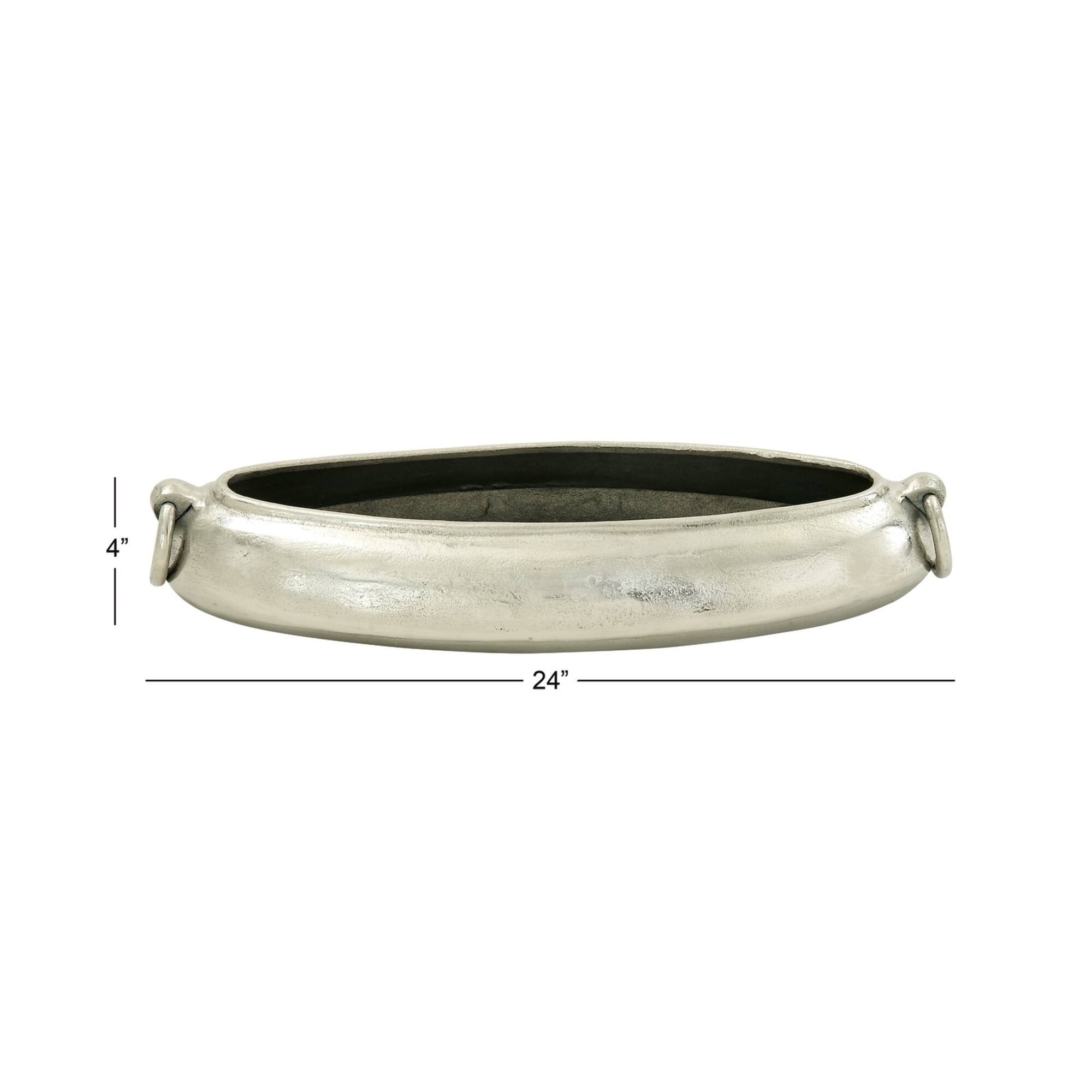 24" Silver Aluminum Contemporary Elongated Bowl